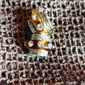 Two Amber Resin Round Circle Beads / Spacers with Clear Crystals!